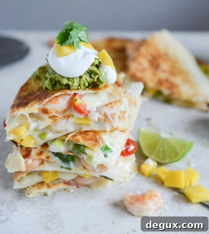 Chipotle Beer Shrimp Quesadillas with Spicy Guac I howsweeteats.com