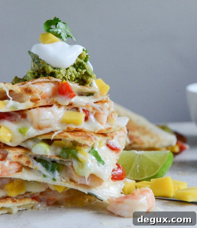Chipotle Beer Shrimp Quesadillas with Spicy Guac I howsweeteats.com