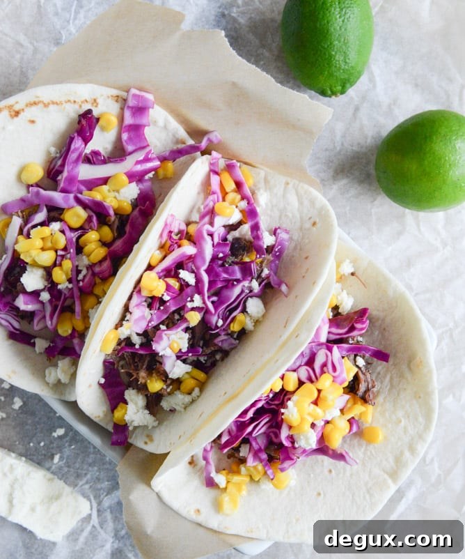 Crockpot Smoky Brisket Tacos with Shredded Cabbage + Sweet Corn I howsweeteats.com