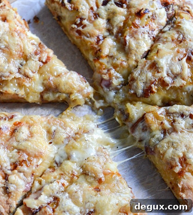 Caramelized Onion, Gruyere + Pepper Bacon Whole Wheat Pizza