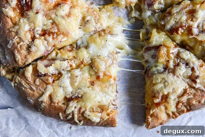 Caramelized Onion, Gruyere + Pepper Bacon Whole Wheat Pizza I howsweeteats.com