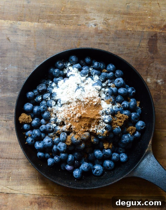 Skillet Blueberry Cobbler with a Cheddar Biscuit Crust