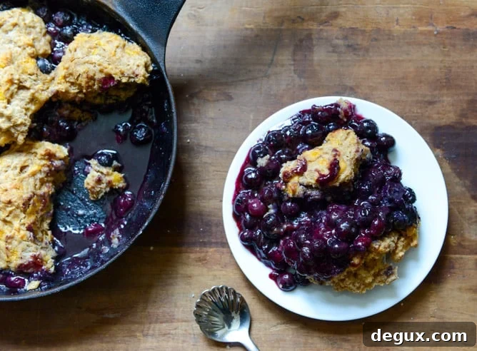Skillet Blueberry Cobbler with a Cheddar Biscuit Crust