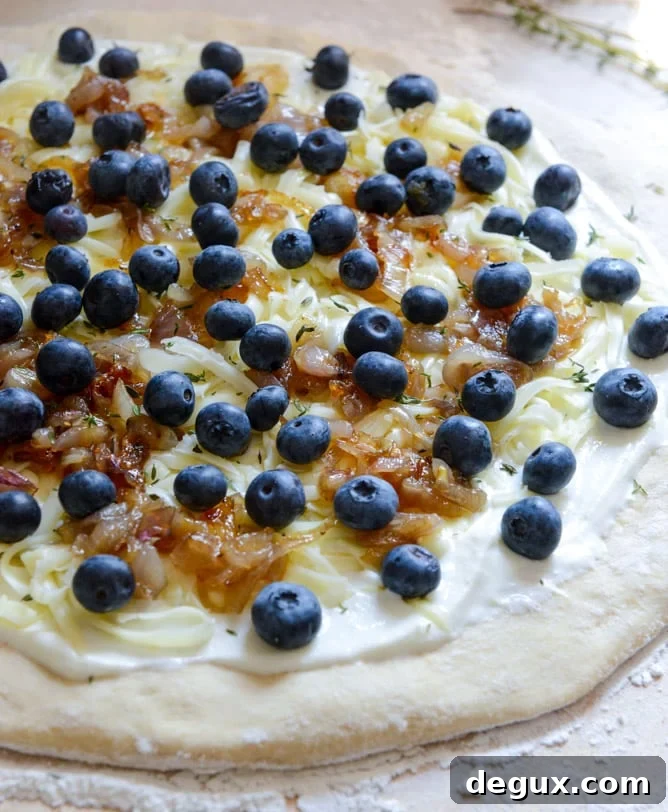 Blueberry Pizza with Whipped Ricotta + Caramelized Shallots I howsweeteats.com