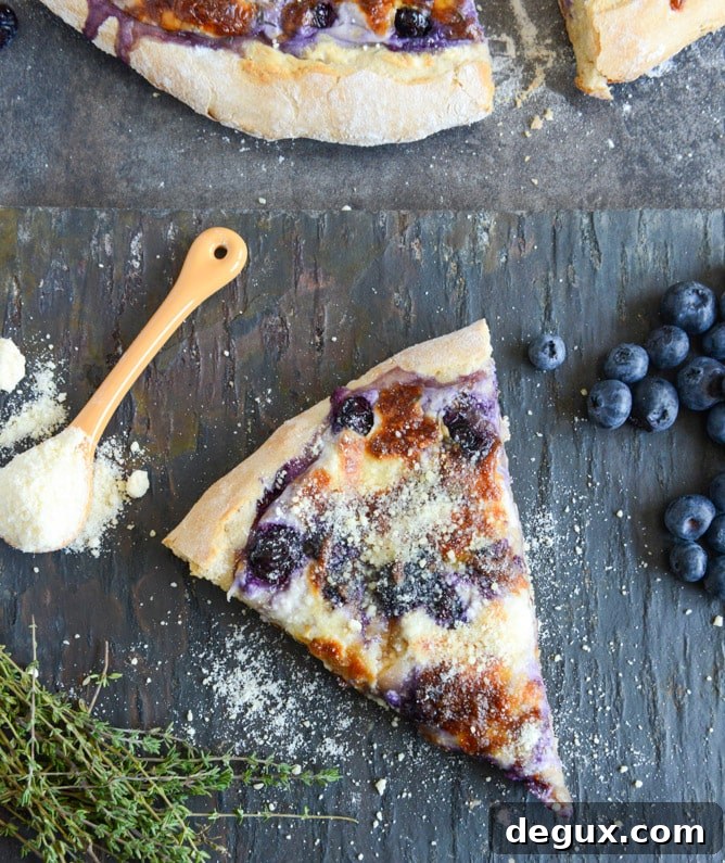 Blueberry Pizza with Whipped Ricotta + Caramelized Shallots I howsweeteats.com