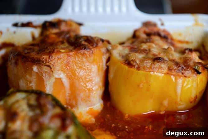 White Bean + Chicken Enchilada Stuffed Peppers I howsweeteats.com