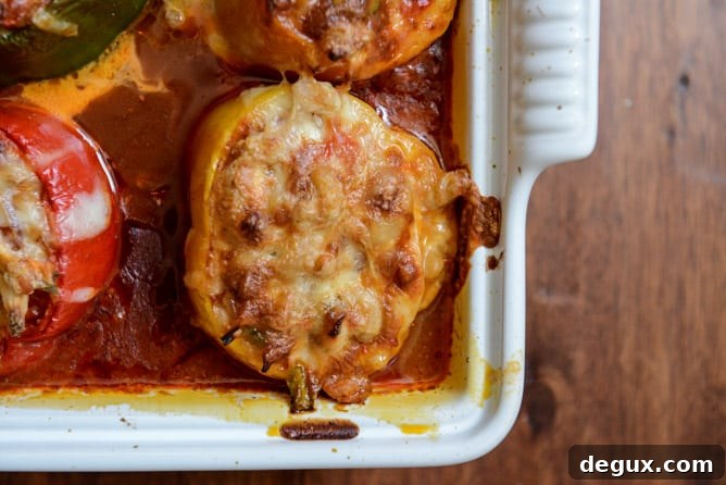 White Bean + Chicken Enchilada Stuffed Peppers I howsweeteats.com