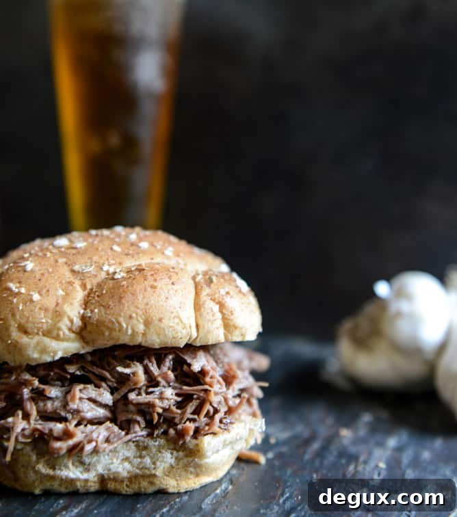 Crockpot Brown Sugar + Roasted Garlic Pulled Pot Roast Sandwiches