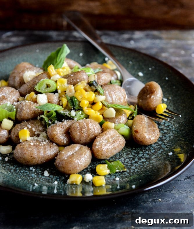 Pan Toasted Brown Butter Gnocchi with Sweet Corn + Grilled Scallions I howsweeteats.com