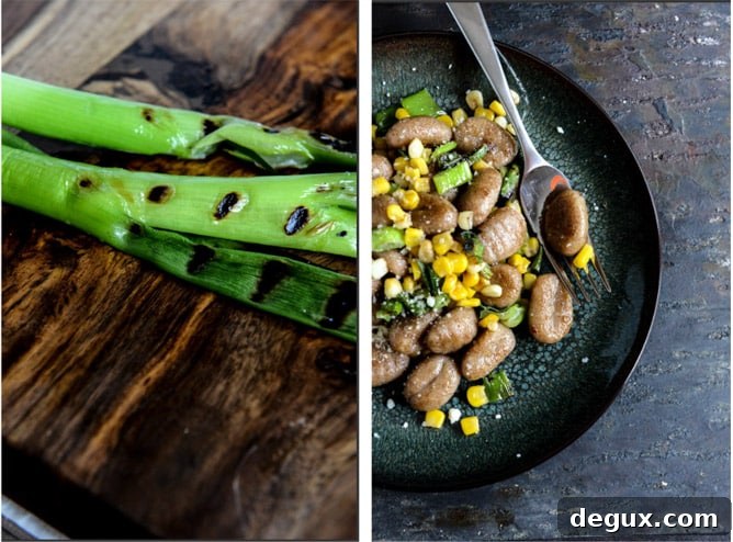 Pan Toasted Brown Butter Gnocchi with Sweet Corn + Grilled Scallions I howsweeteats.com