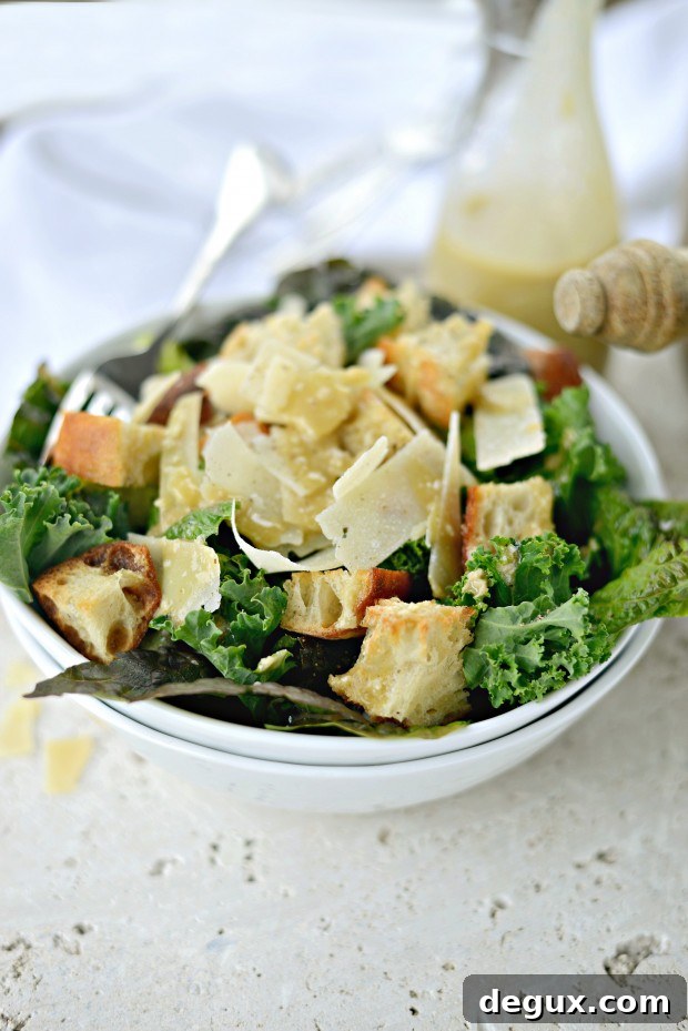 Kale Caesar Salad + a Light Caesar Vinaigrette l SimplyScratch.com 