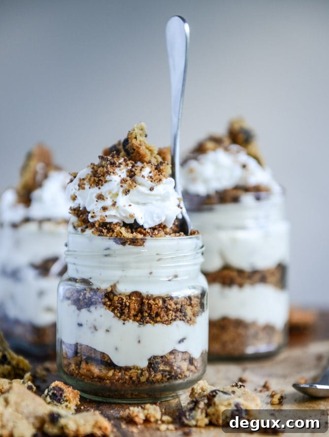 Easy Chocolate Chip Cookie Cheesecake Parfaits I howsweeteats.com Easy Chocolate Chip Cookie Cheesecake Parfaits I howsweeteats.com