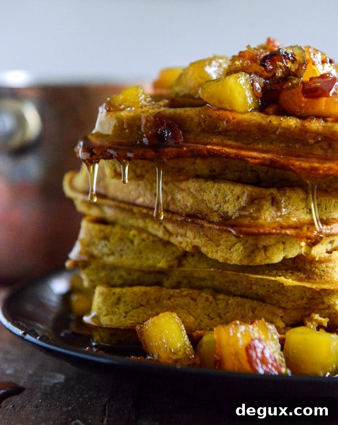 Pumpkin Waffles with Butternut Bacon Syrup I howsweeteats.com