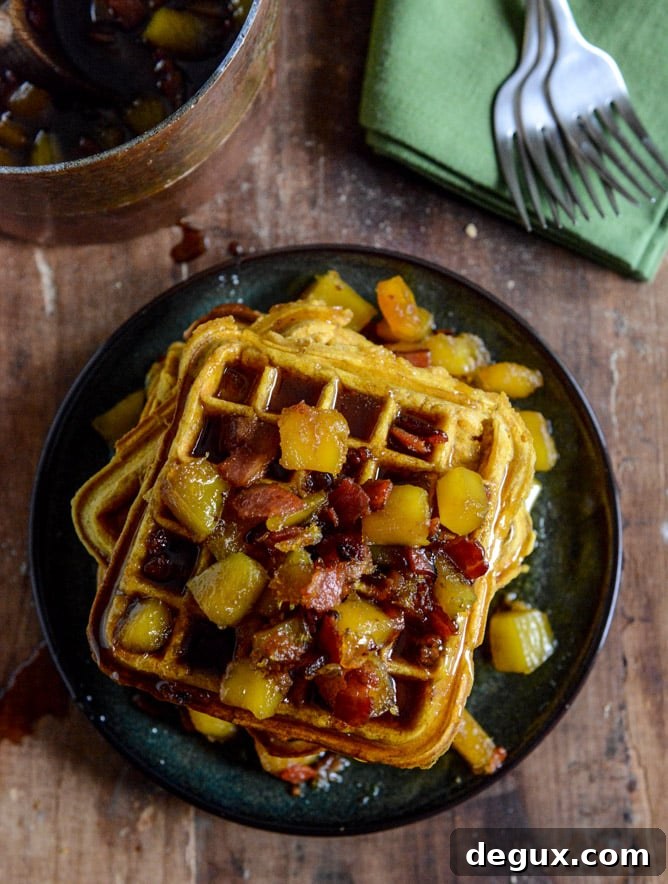 Pumpkin Waffles with Butternut Bacon Syrup I howsweeteats.com
