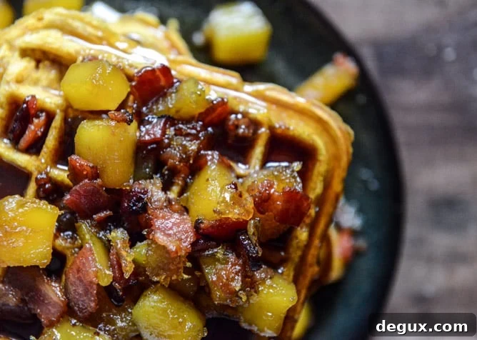 Pumpkin Waffles with Butternut Bacon Syrup I howsweeteats.com