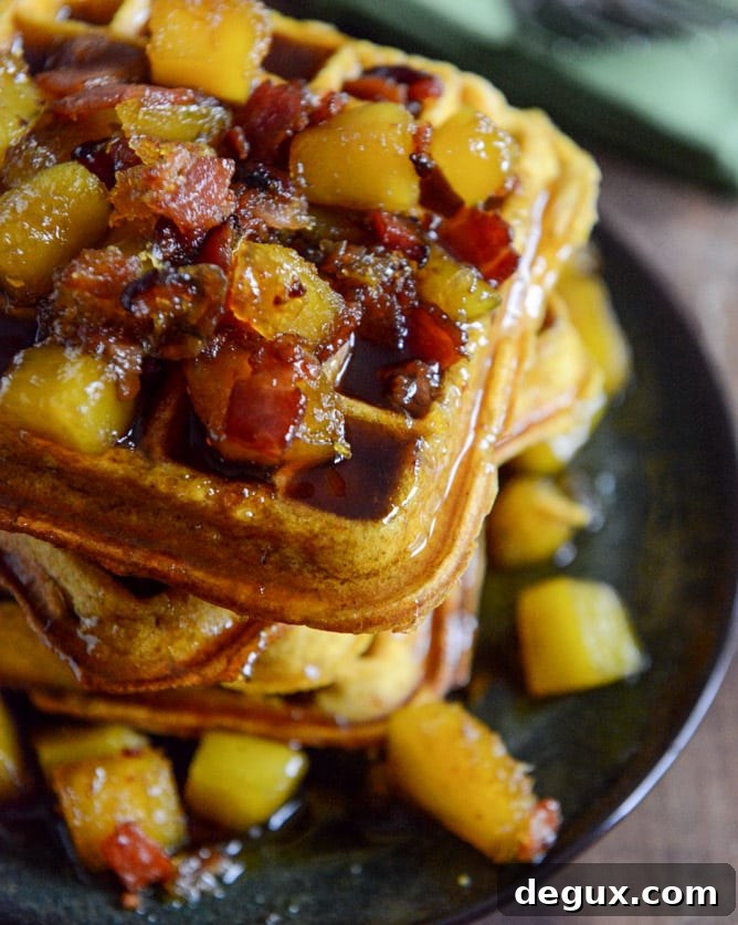 Pumpkin Waffles with Butternut Bacon Syrup I howsweeteats.com