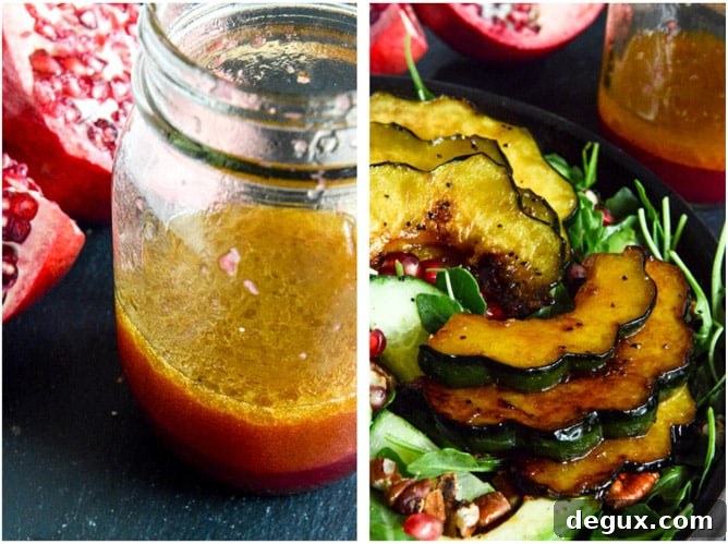 Autumn Arugula Salad with Caramelized Squash, Spiced Pecans and Pomegranate Ginger Vinaigrette Autumn Arugula Salad with Caramelized Squash, Spiced Pecans and Pomegranate Ginger Vinaigrette