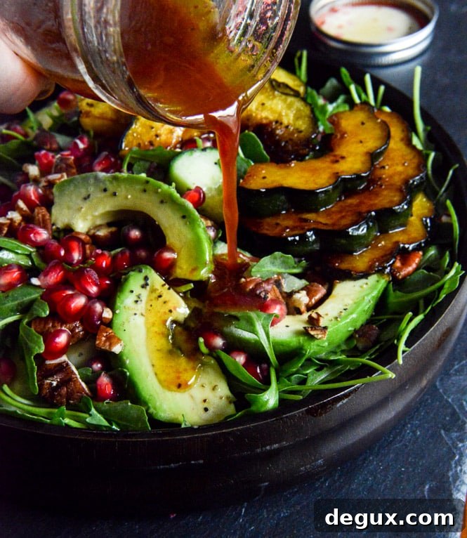 Autumn Arugula Salad with Caramelized Squash, Spiced Pecans and Pomegranate Ginger Vinaigrette Autumn Arugula Salad with Caramelized Squash, Spiced Pecans and Pomegranate Ginger Vinaigrette