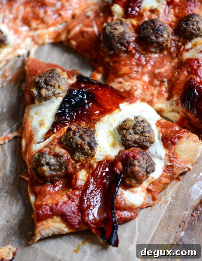 Mini Meatball Pizza with Fresh Mozzarella + Roasted Red Peppers I howsweeteats.com Mini Meatball Pizza with Fresh Mozzarella + Roasted Red Peppers I howsweeteats.com