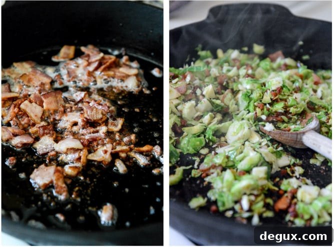 Cheesy Skillet Brussels Bacon Mac I howsweeteats.com Cheesy Skillet Brussels Bacon Mac I howsweeteats.com