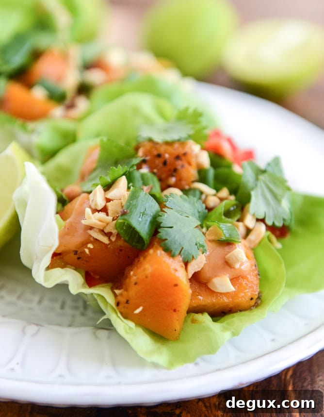 Chili Caramelized Thai Butternut Squash Lettuce Wraps I howsweeteats.com
