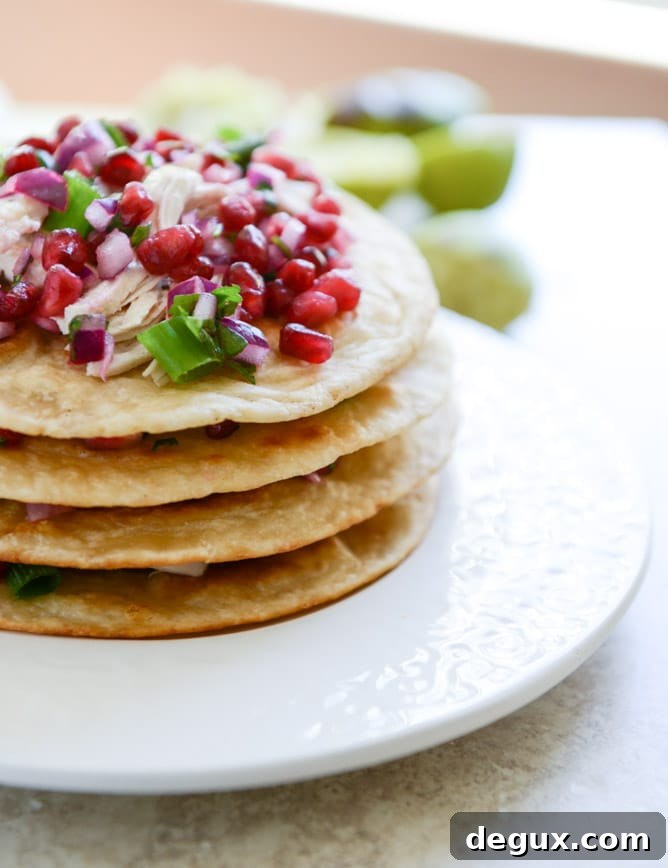 Honey Ginger Chicken Tostadas with Pomegranate Salsa