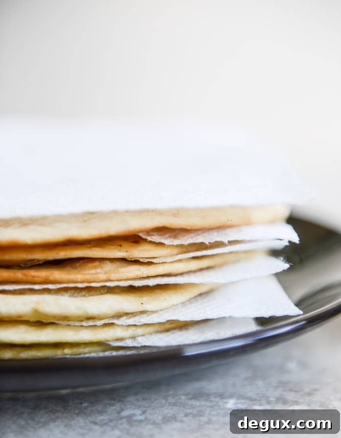 Stacked fried tortillas for tostadas