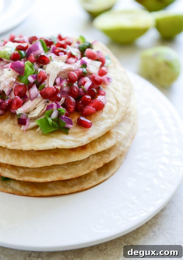 Honey Ginger Chicken Tostadas with Pomegranate Salsa