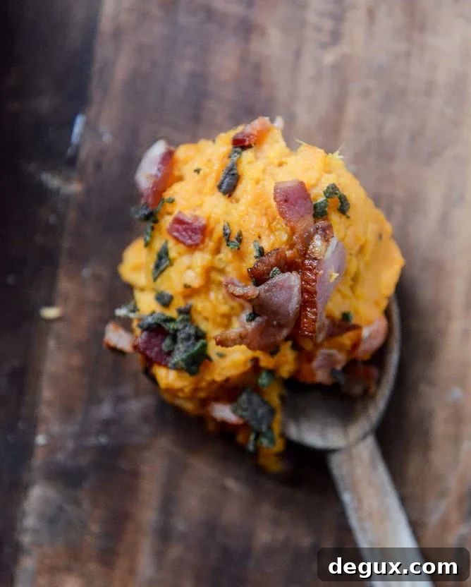 bacon bourbon whipped sweet potatoes with brown butter and crispy sage I howsweeteats.com bacon bourbon whipped sweet potatoes with brown butter and crispy sage I howsweeteats.com