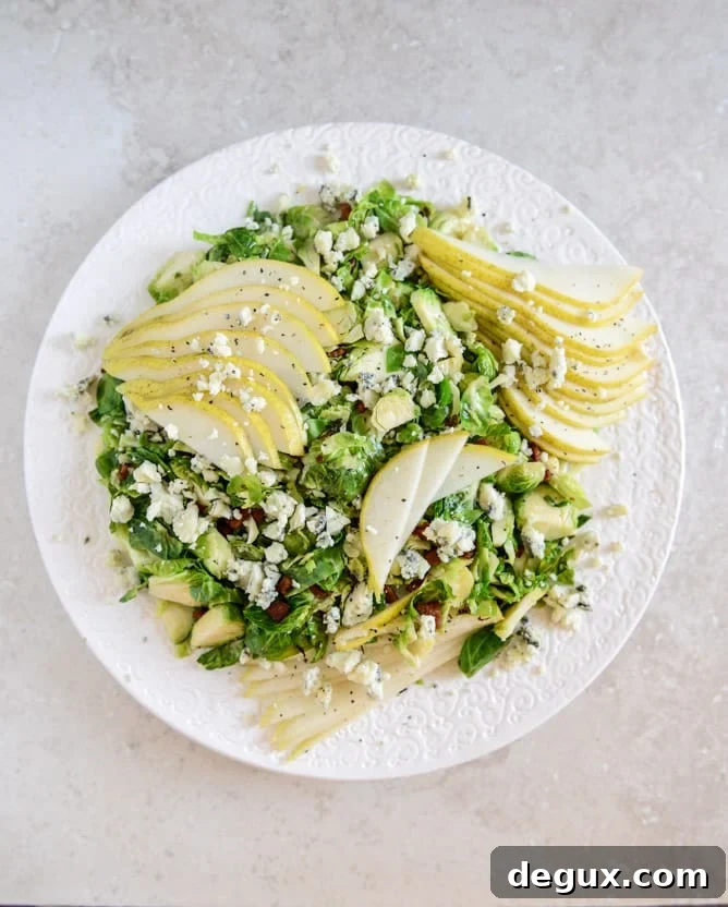 maple bacon brussels, pear and blue cheese salad I howsweeteats.com