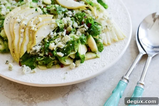 maple bacon brussels, pear and blue cheese salad I howsweeteats.com