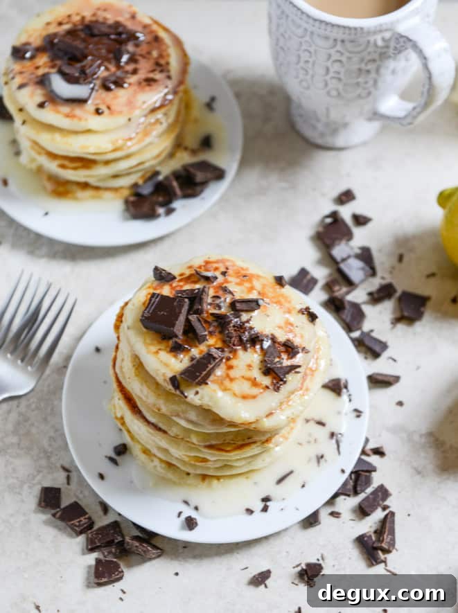 bittersweet chocolate and lemon glazed whipped ricotta pancakes I howsweeteats.com bittersweet chocolate and lemon glazed whipped ricotta pancakes I howsweeteats.com