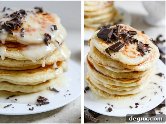 bittersweet chocolate and lemon glazed whipped ricotta pancakes I howsweeteats.com bittersweet chocolate and lemon glazed whipped ricotta pancakes I howsweeteats.com