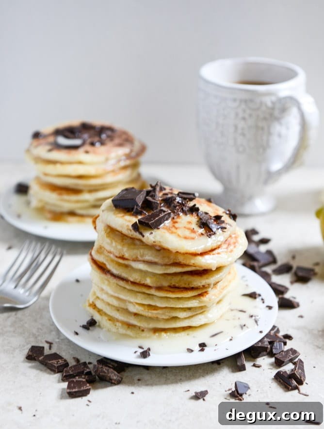 bittersweet chocolate and lemon glazed whipped ricotta pancakes I howsweeteats.com bittersweet chocolate and lemon glazed whipped ricotta pancakes I howsweeteats.com