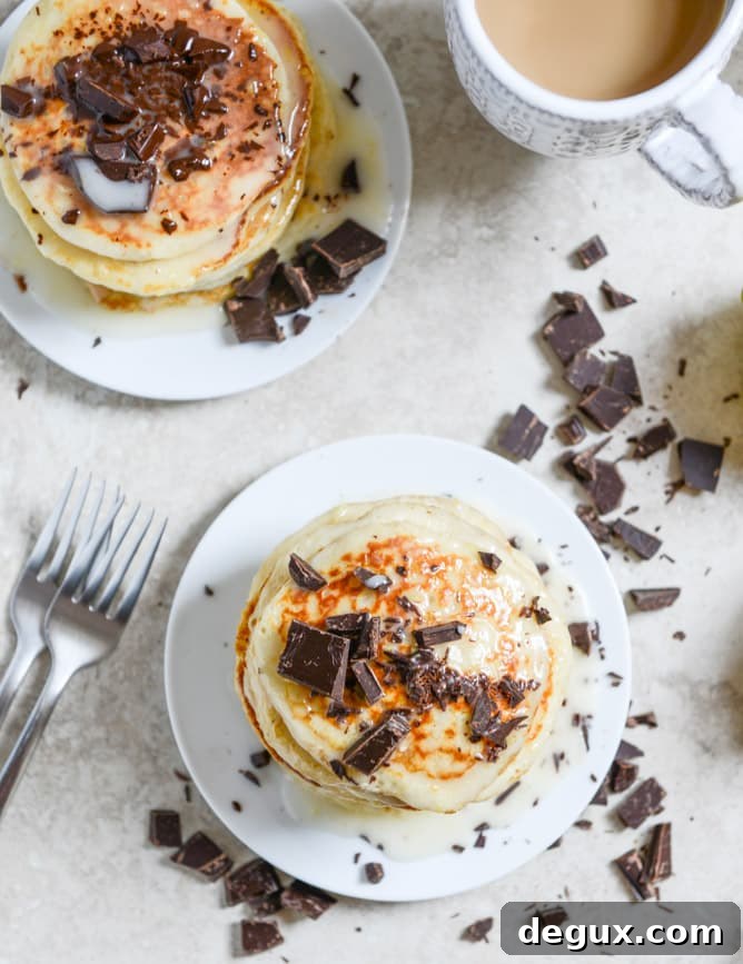 bittersweet chocolate and lemon glazed whipped ricotta pancakes I howsweeteats.com bittersweet chocolate and lemon glazed whipped ricotta pancakes I howsweeteats.com