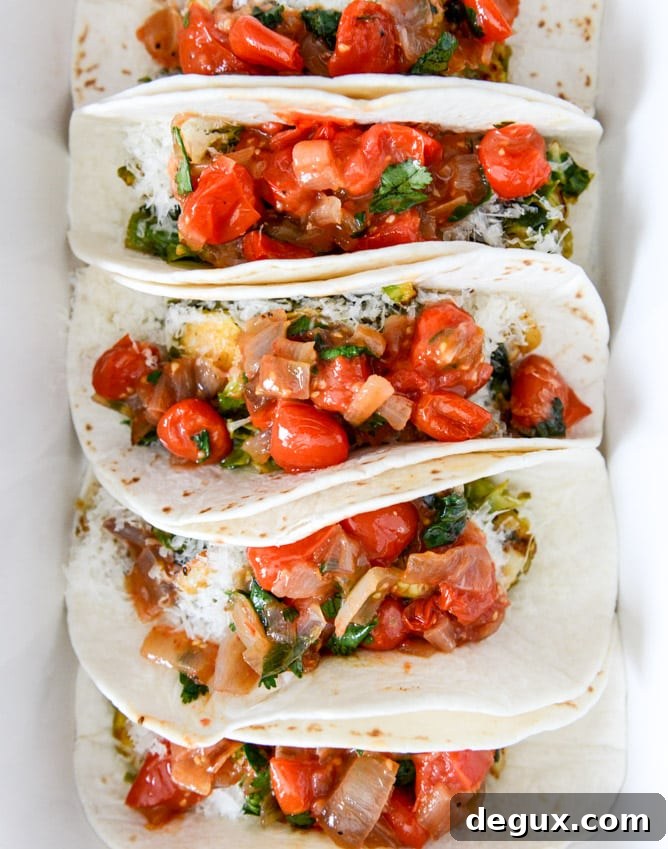 Crispy Brussels Sprouts Tacos with Manchego and Caramelized Shallot Salsa I howsweeteats.com