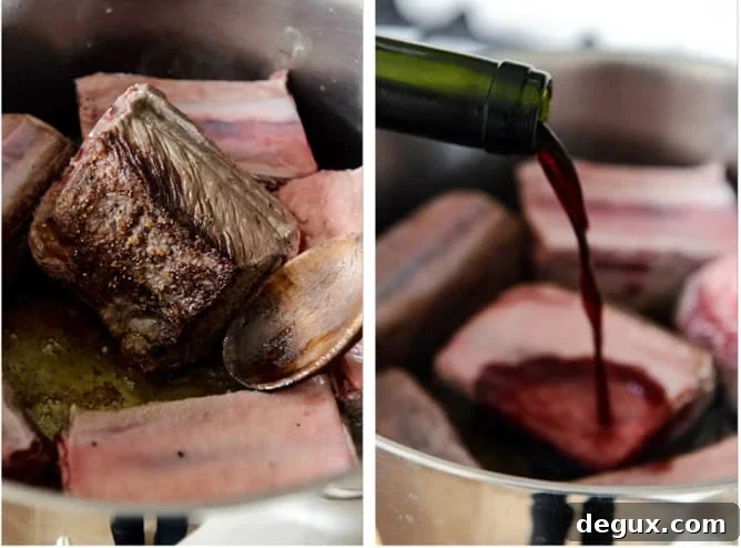 Short ribs searing Short ribs cooking