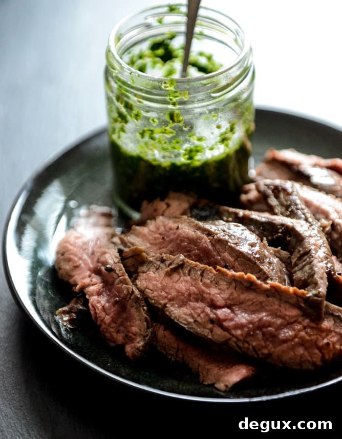 Garlic Brown Sugar Flank Steak with Chimichurri I howsweeteats.com