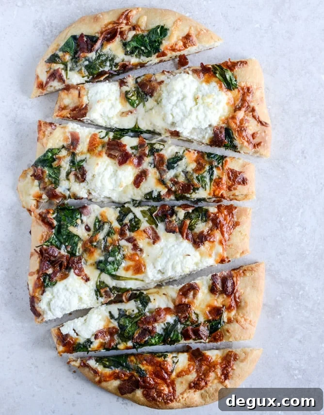 White Pizza with Spinach and Bacon I howsweeteats.com