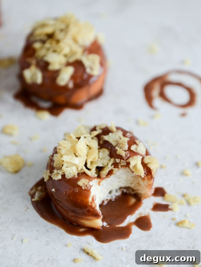 Crunchy Kettle Chip Chocolate Frosted Raised Donuts I howsweeteats.com Crunchy Kettle Chip Chocolate Frosted Raised Donuts I howsweeteats.com