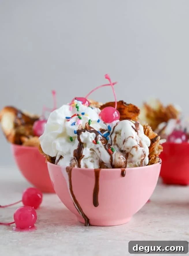 Crispy Croissant Sundaes with Red Wine Hot Fudge