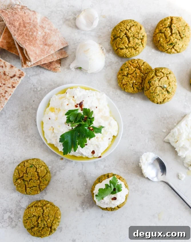 Baked Falafel with Spicy Feta Dip I howsweeteats.com Baked Falafel with Spicy Feta Dip I howsweeteats.com