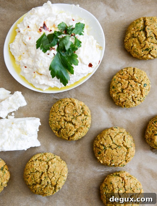 Baked Falafel with Spicy Feta Dip I howsweeteats.com