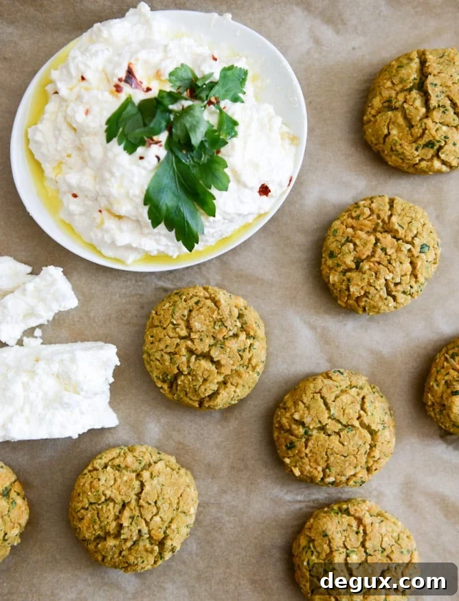 Baked Falafel with Spicy Feta Dip I howsweeteats.com Baked Falafel with Spicy Feta Dip I howsweeteats.com