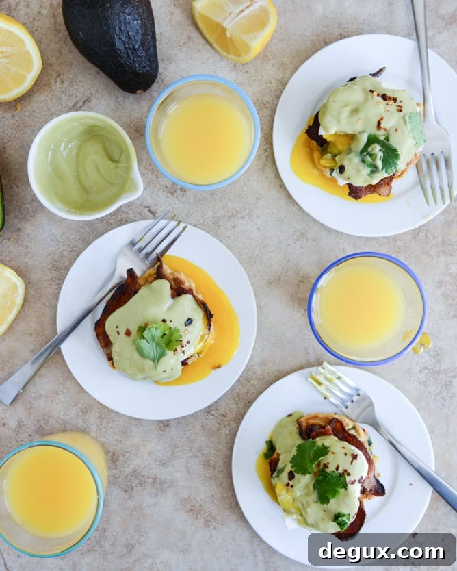 Sweet Corn Cake Eggs Benedict with Avocado Hollandaise I howsweeteats.com