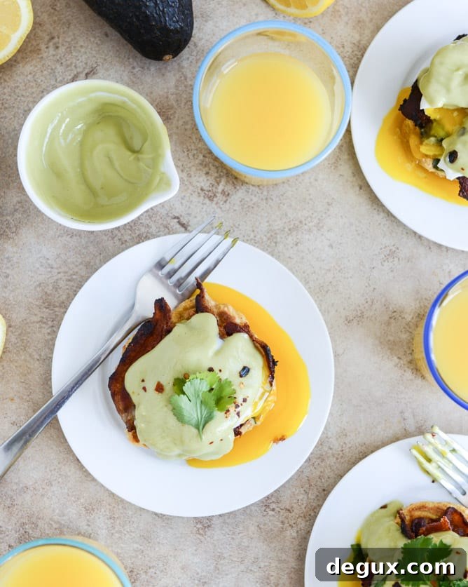Sweet Corn Cake Eggs Benedict with Avocado Hollandaise I howsweeteats.com