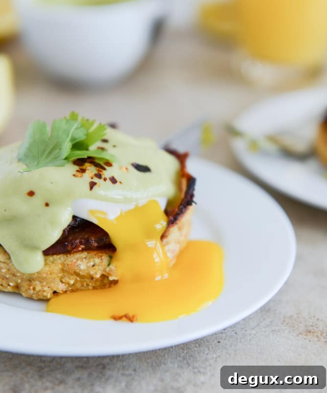 Sweet Corn Cake Eggs Benedict with Avocado Hollandaise I howsweeteats.com