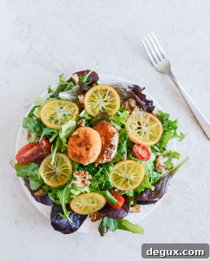 Spring Greens with Candied Meyer Lemons and Spicy Fried Goat Cheese I howsweeteats.com
