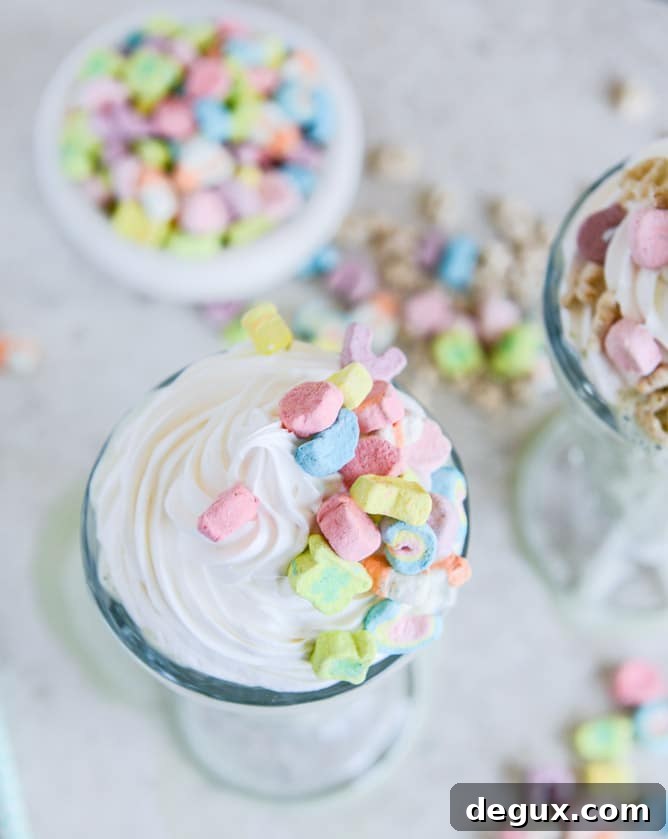 Boozy Lucky Charms Cereal Milkshakes with Marshmallow Frosting