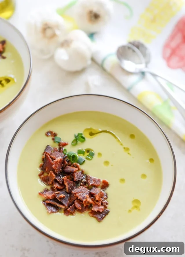Creamy Caramelized Leek Soup with Maple-Glazed Bacon Bowl 6 caramelized leek soup with maple glazed bacon I howsweeteats.com